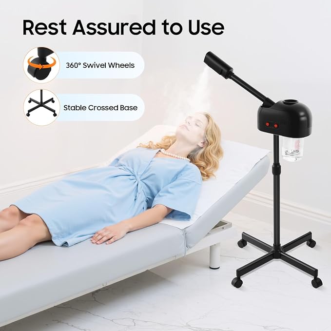 Professional Facial Steamer, Pedicure Steamer Machine with Water Tank and Wheel, Floor Standing Skin Care Equipment for Barber Stores, Beauty Salons (Black)