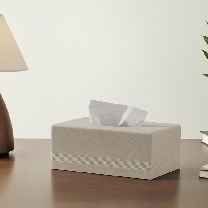 Haocoott Tissue Box Cover Rectangle, Sandstone Look, Simple Stripe, Beige