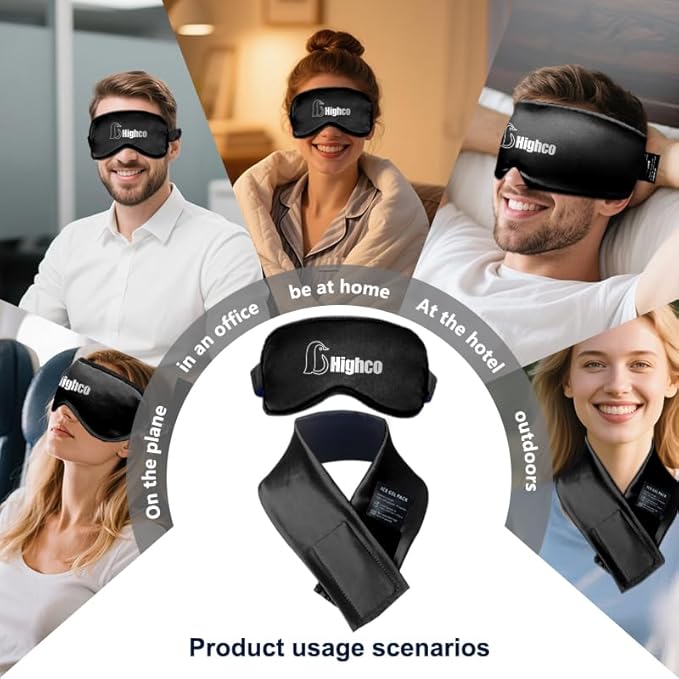 2PCS Migraine Relief Cap Cooling Eye Mask and Neck Ice Pack Wrap,Cooling Gel Eye Mask for Sleep,Ice Pack for Eyes Hot Cold Compression,for Headache,Dark Circles,Puffy Eyes,Migraines Relief,Black