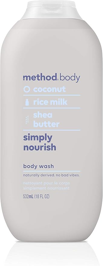 method Body Wash, Simply Nourish - Leaves Skin Feeling Soft & Moisturized, Made Without Parabens, Notes of Coconut, Rice Milk & Shea Butter, 18 fl oz - 6 pack