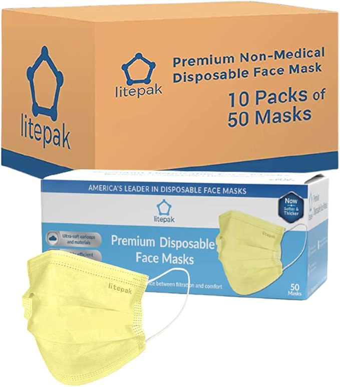 Litepak 500pcs Premium Disposable Face Mask SOFT 3ply Nose Wire - Yellow