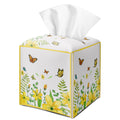 Yellow Floral Butterfly Tissue Box Cover Square with Bottom Belt, Leather Waterproof Tissue Holder Facial Paper Case for Tabletop Home Office Bathroom Car Decor -06