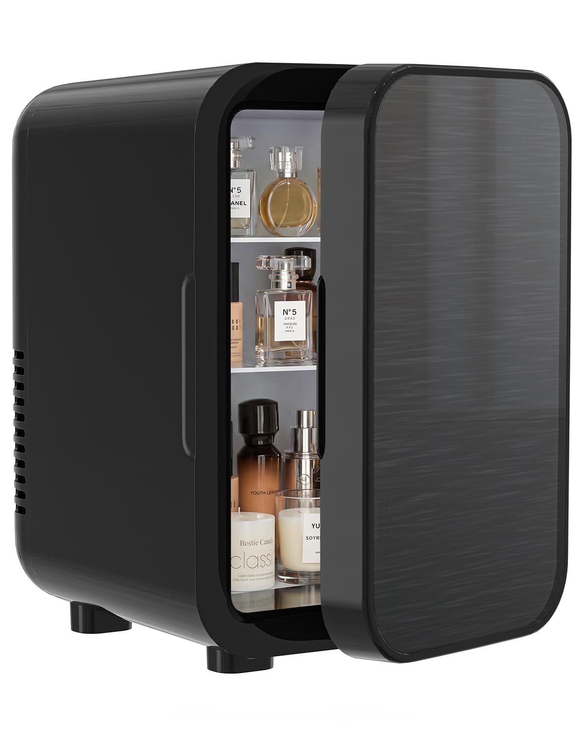 FANSEXPERT Skincare Fridge with Glass Panel, 6L Mini Fridge for Home/Car, AC/DC Portable Thermoelectric Cooler and Warmer, Makeup Mini Compact Refrigerator for Skincare Cosmetics Food Drinks (Black)