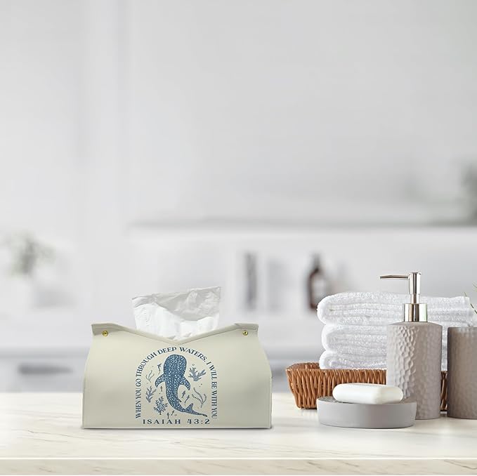Whale Shark Christian Tissue Box Cover Rectangle,Ocean Whale Scripture Bible Toilet Paper Box,Leather Decorative Facial Paper Case for Living Room Bathroom Kitchen Office Desk,9.8x5.9x5.9In