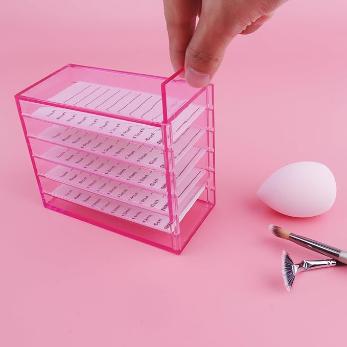 Mekupeu 5 Layer Makeup Organizer Storage Box Clear Eyelash Storage Box Eyelashes Grafting Eyelash Extension Tool (Pink)