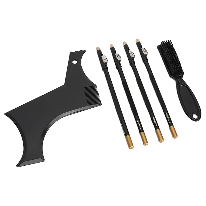 Beard Shaper, Beard Lineup Tool Beard Grooming Toolkit Includes Beard Shaping Stencil with 4 Barber Pencils for Home Use and Travel (Black)