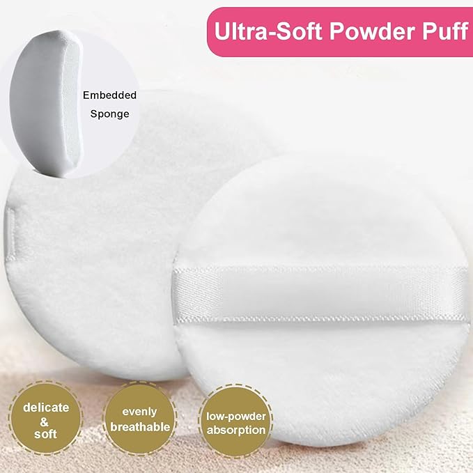 Qopoto Body Powder Puff and Container, Glass Box for Dust Puff, Powder applicator with Case for Dusting powder (colorful)