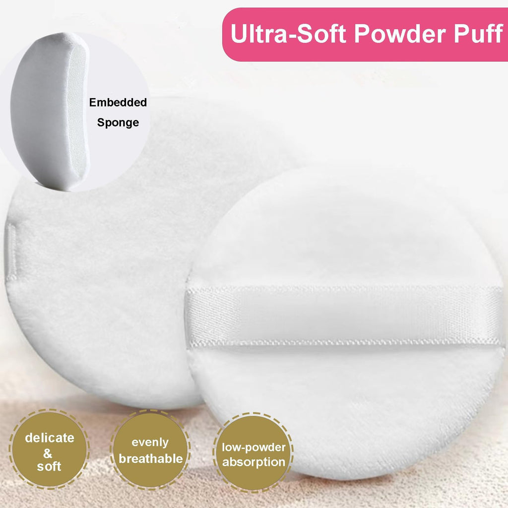 Qopoto Body Powder Puff and Container, Glass Box for Dust Puff, Powder applicator with Case for Dusting powder (colorful)