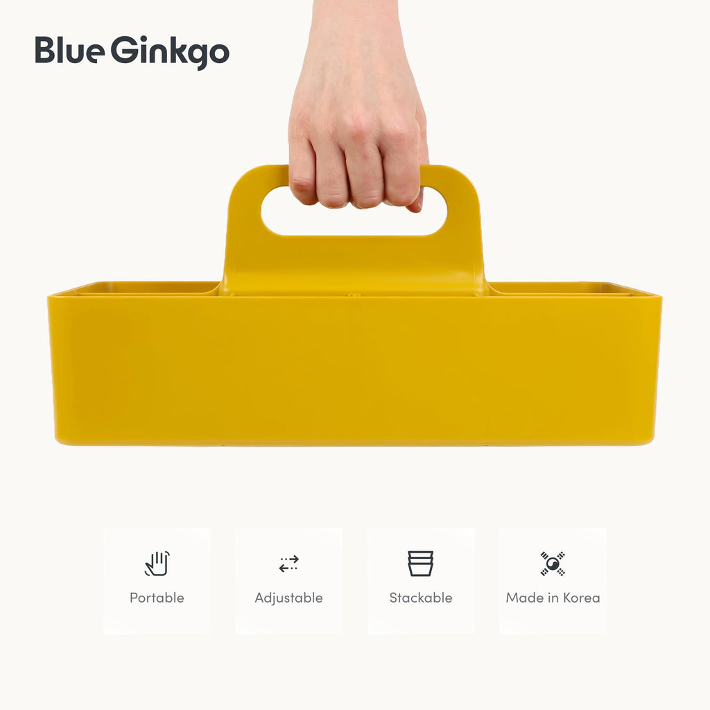 BLUE GINKGO Stackable Organizer Caddy, Long, Yellow, Made in Korea