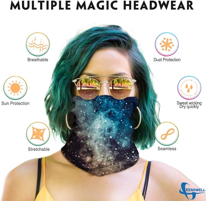 Neck Gaiter Mask, Sun Mask, Rave Bandana Face Mask, Seamless Face Scarf, Headband for Men Women (A-Bling Star)
