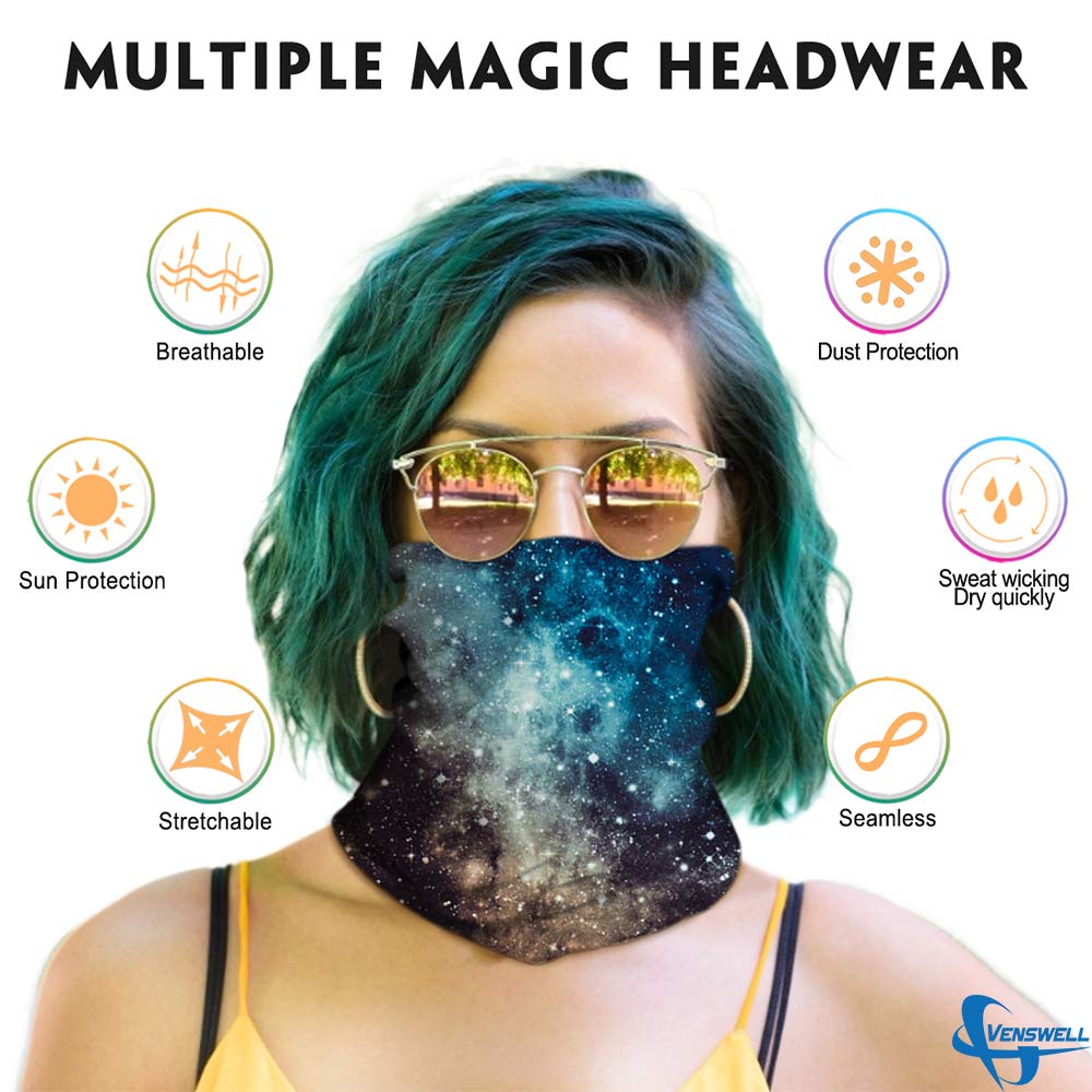 Neck Gaiter Mask, Sun Mask, Rave Bandana Face Mask, Seamless Face Scarf, Headband for Men Women (A-Bling Star)