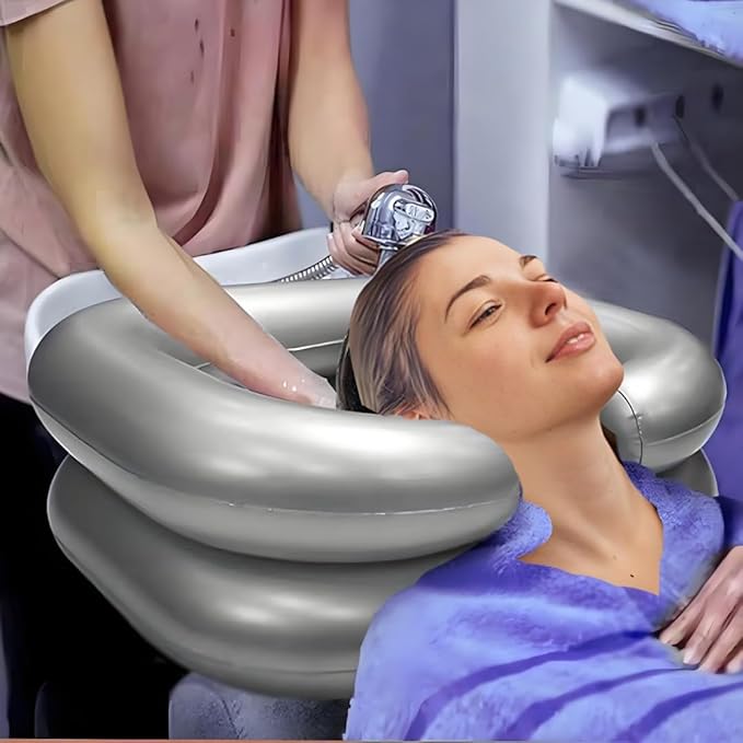 Inflatable Shampoo Basin,Inflatable Hair Washing Basin Set,Portable Hair Washing Station for Home for Bedridden Patients, Pregnant Women,and Elderly - Silver