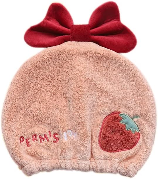 Hair Drying Towel for Kids Girls, Cute Cartoon Absorbent Quick Drying Bath Wrap Set for Bathing, Swimming Pool, Soft Microfiber Cap for Curly Long & Wet Hair, Pink Strawberry