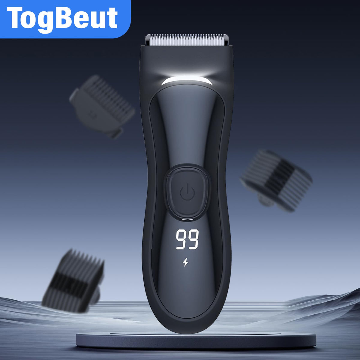 Beard and Body Trimmer for Men with Ceramic Blade, Waterproof, with 3 Guide Combs(1.5/3/6/9/12mm), Multifunction Electric Razor for Men & Pubic Shaver, LED Display, Travel Lock, Black