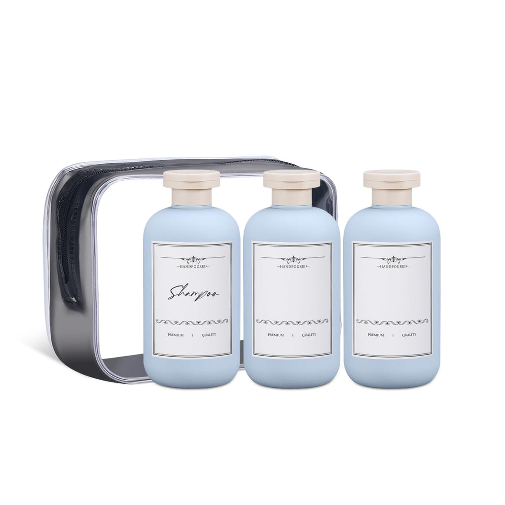 ASEVAT 6.7 oz Leak-Proof Travel Bottles, 3 Pack Refillable Plastic Squeeze Vessels with Caps, Portable Containers for Shampoo, Lotion, Cream & Daily Liquids