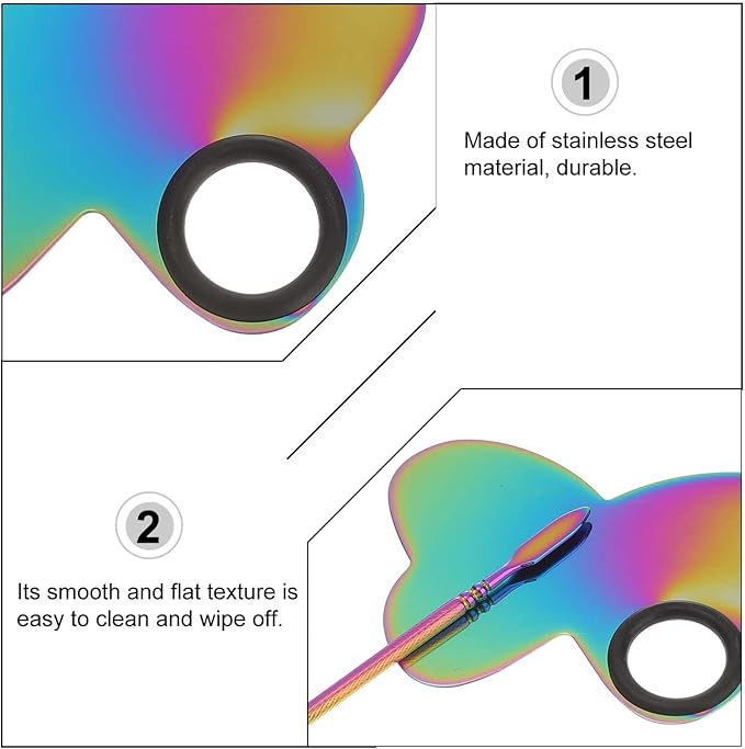 KALLORY Butterfly Nail Art Palette with Stainless Steel Makeup Spatulas for Cosmetic and Nail Color Mixing at Home or Salon