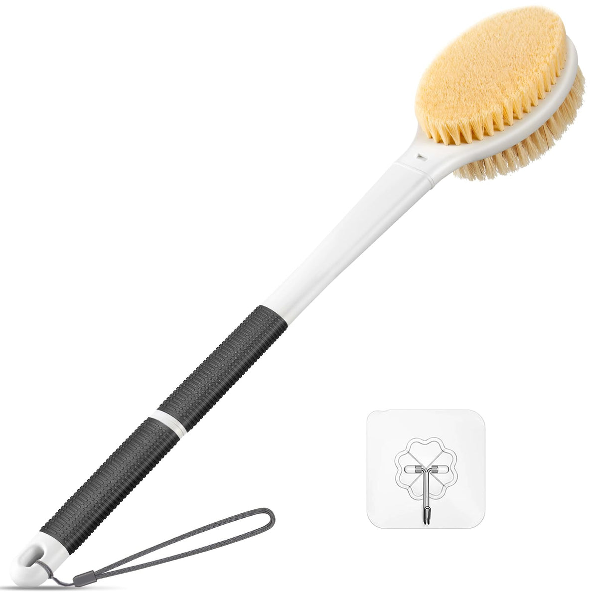 Dry Brushing Body Brush for Massage - Natural Boar Bristle Exfoliating Brush with Massage Nodes for Lymphatic Drainage, Cellulite, Blood Circulation Improving Skin Health for Women Men Elderly(Grey)