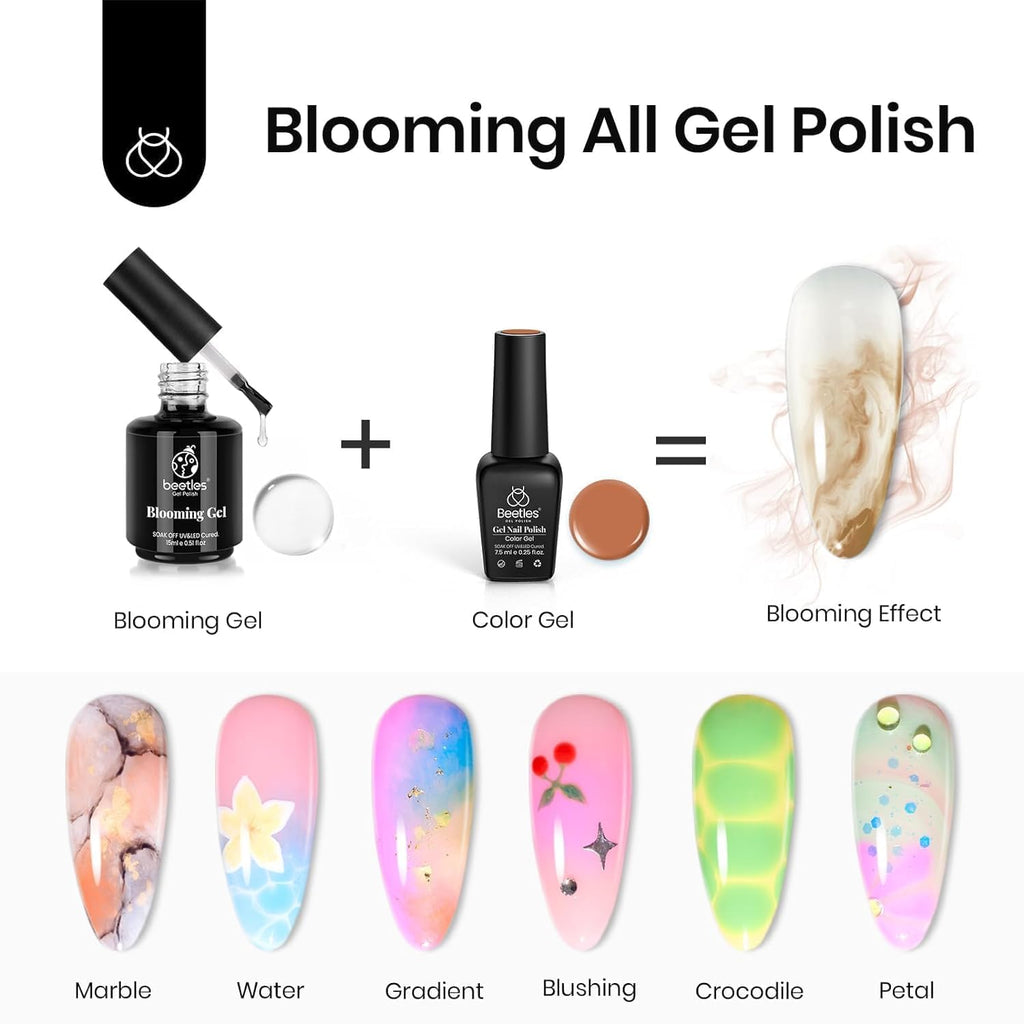 Beetles Blooming Gel Polish & No-Wipe Base and Top Coat Set, 3Pcs 15ml
