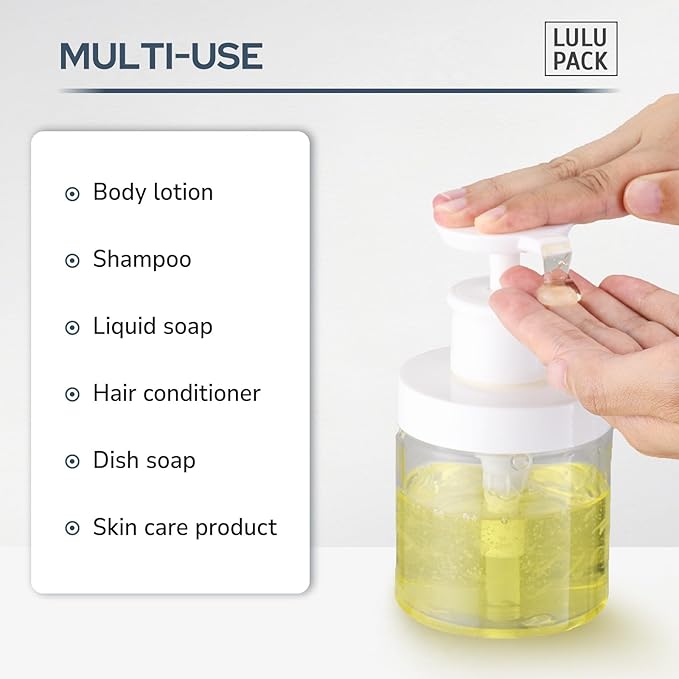 Lulupack Pump Bottle Dispenser for Soap - 8 oz Plastic Empty Container for Shampoo and Conditioner - Refillable Lotion Jar for Shower, Hand Soap - Wide Mouth Wash Bottle for Bathroom 250ml Clear 2PCS