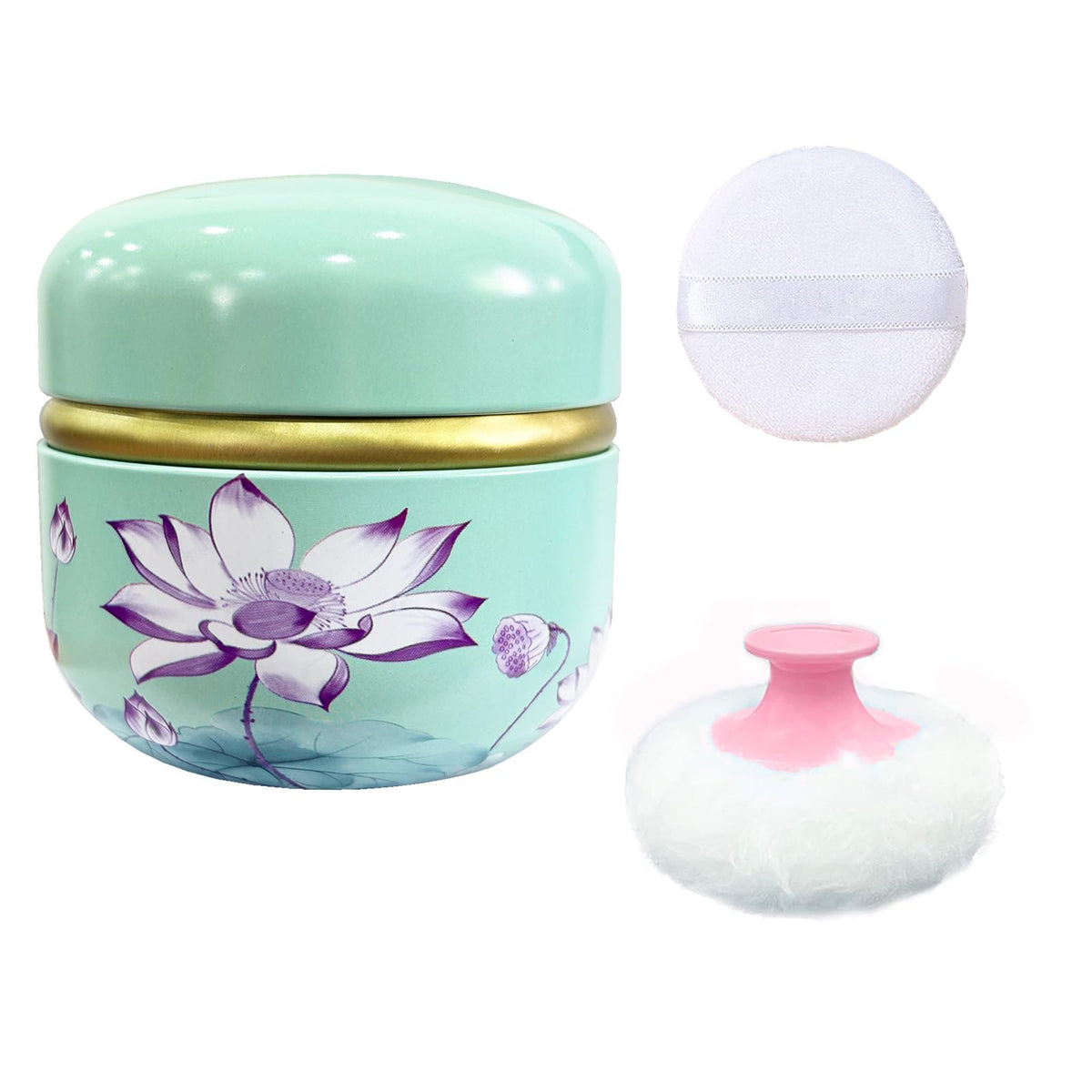 Qopoto Body Powder Puff and Container for Dusting Powder, Women Powder Puff and Powder Case for Bath and Travel (Sakura)