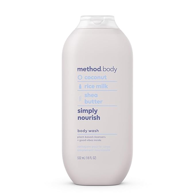 method Body Wash, Simply Nourish - Leaves Skin Feeling Soft & Moisturized, Made Without Parabens, Notes of Coconut, Rice Milk & Shea Butter, 18 fl oz