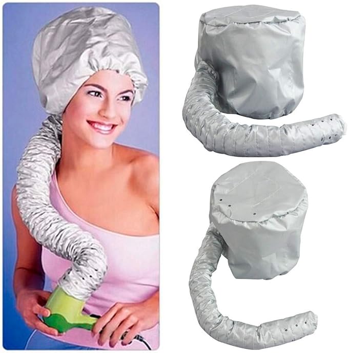Bonnet Hair Dryer Attachment, Foldable Hair Dryer Cap, Portable Soft Hair Drying Salon Cap with Heat for Hair Treatment (Silver)
