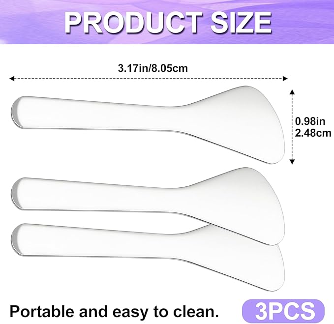 3pcs Mini Stainless Steel Makeup Spatula, Reusable Cosmetic Cream Spatulas Spoon, Skincare Scoop Applicator Facial Massage Beauty Tools for Mixing and Sampling Face Eye Cream- 3.17"×0.98"