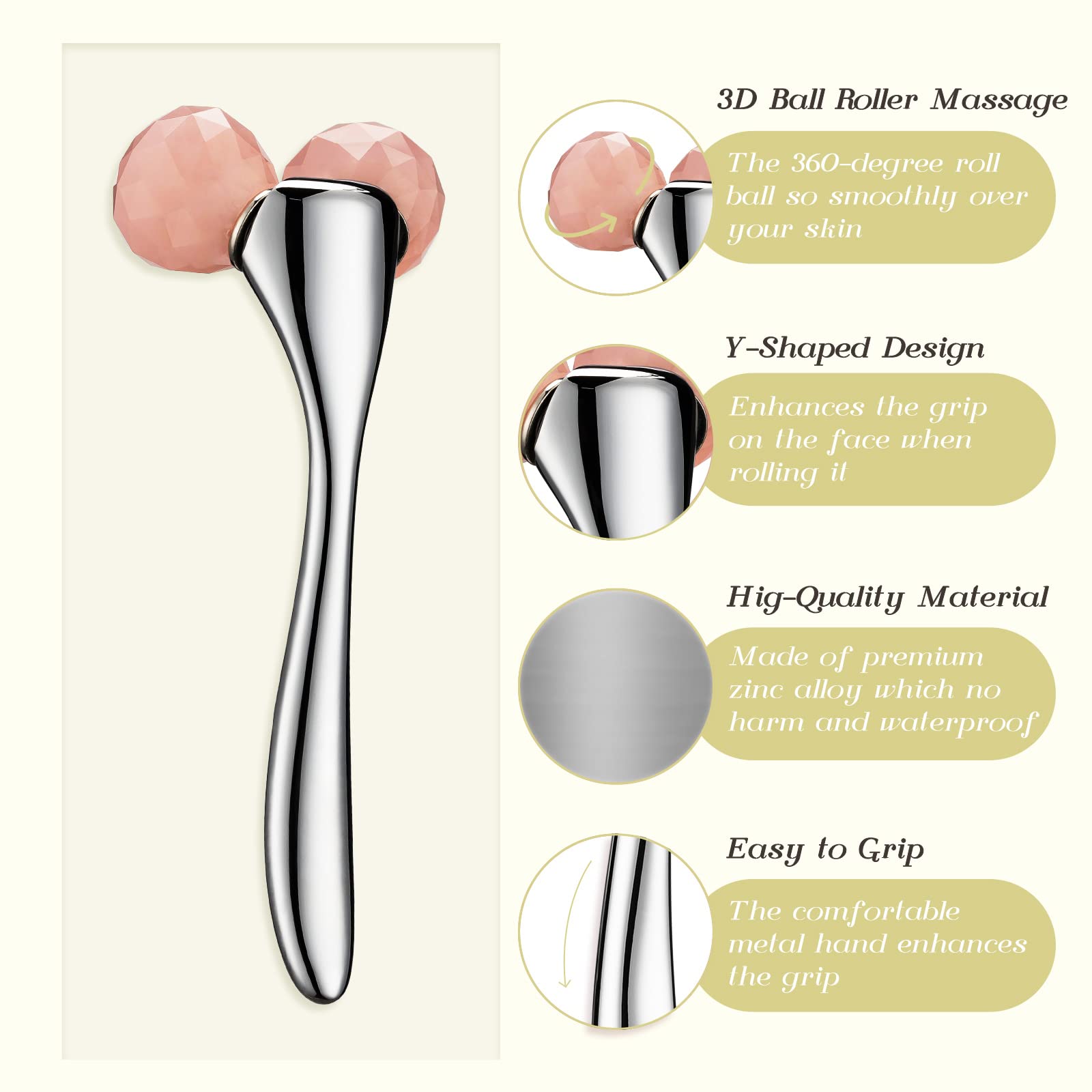 Tekson Faical Roller Massager, 3D Metal Face Massage Tool for Reduce Puffiness, Remove Eye Wrinkles, Face Lift, Increase Firmness, Anti-Aging, Skin Tightening