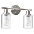 Unicozin 2 Light Vanity Lights, Brushed Nickel Wall Sconce Light with Clear Glass, Bathroom Light Fixtures, Wall Lights for Mirror, Living Room, Bedroom, Hallway, E26 Base (Bulbs Not Included)