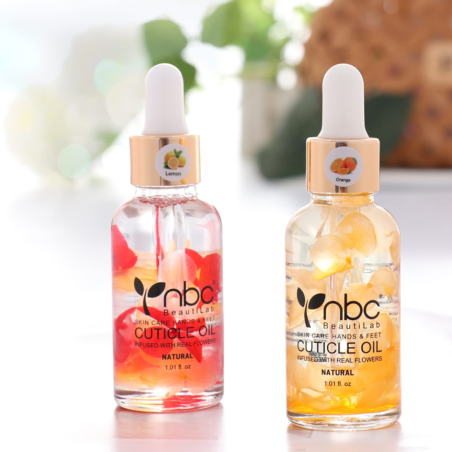 nbc BeautiLab Nail Cuticle Oil, 2Pcs 30ml Lemon & Orange Cuticle Oil Set Nail Growth Oil with Vitamin E, Jojoba Oil Natural Plant-based Cuticle Oil for Nails Smoothing, Nourishing, and Moisturizing