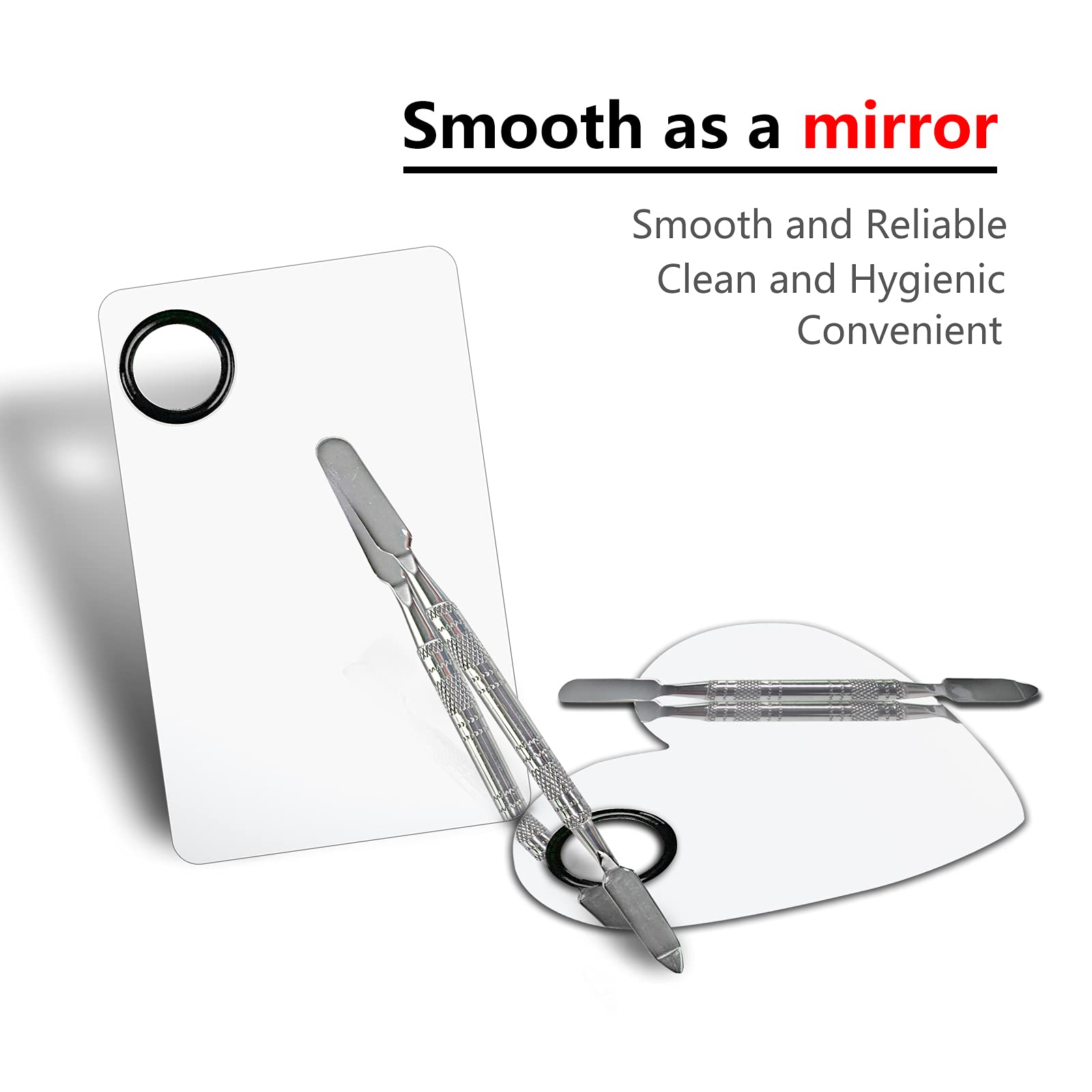 Banugo Stainless Steel Makeup Mixing Palette - 2Pcs, Includes Spatula, For Foundation/Eye Shadow/Mascara/Nail Polish/Pigment/Nail Art
