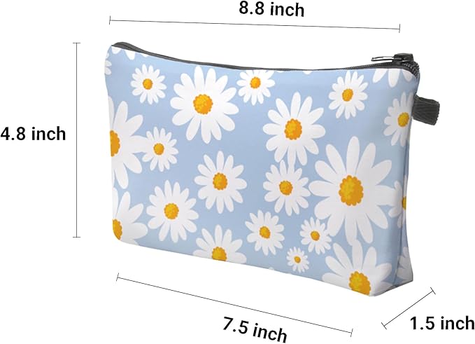 Aiphamy Cute Travel Makeup Bag Cosmetic Bag Small Pouch Gift for Women (Daisy Pale Blue)