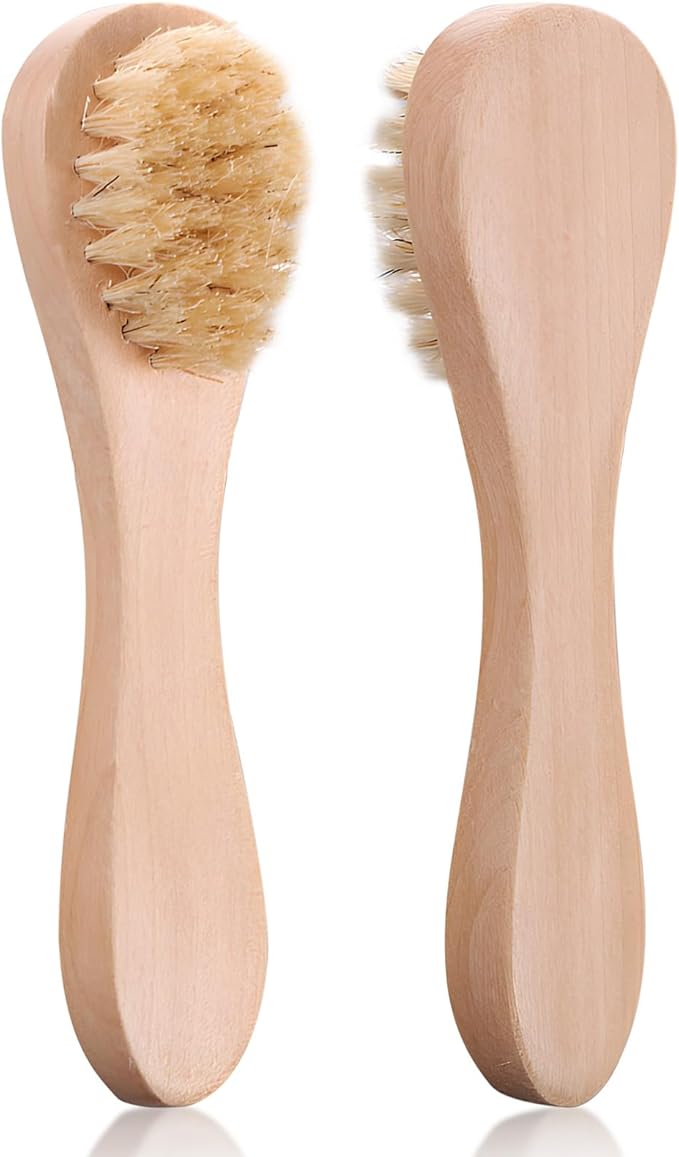 Kootinn 2 Pack Mini Dry Brush, Natural Bristle Small Body Brush, Exfoliating Facial Cleansing Brush for Soft Skin and Other Sensitive Areas Like Your Neck, Chest, and Nails