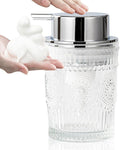 AZMOYAC Glass Foam Soap Dispenser, 7 Oz Face Wash Dispenser for Bathroom, Vintage Glass Clear Foaming Hand Soap Dispenser, Small Refillable Lotion Dish Dispenser for Kitchen