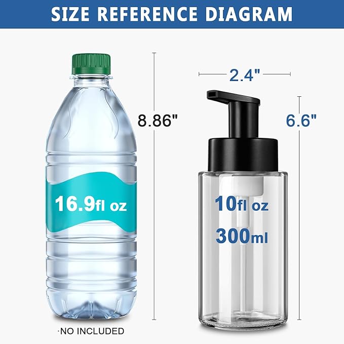 Foaming Soap Dispenser, 10 oz/300ml Foaming Hand Soap Dispenser, 4 Pack Glass Dispenser for Bathroom & Kitchen, Clear Refillable Foam Dispenser Bottle with Waterproof Labels