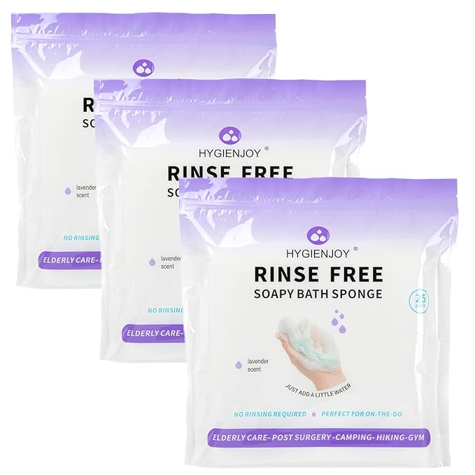 HYGIENJOY-21% Larger,Rinse Free Bath Sponges for Adults-Disposable No Rinse Bathing Wipes,Soap Infused,Extra Thick and Dry Shower Wipes for Elderly,Camping,Post Surgery Must Haves