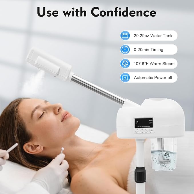 Professional Facial Steamer, Hot Mist Spray & Ozone, Face Steamer with Timer Function, Vaporizador Facial Steamer Machine for Estheticians, Home & SPA Salon
