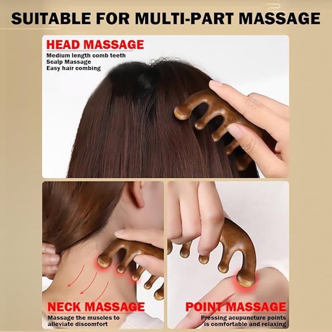 Cureder Wooden Scalp Massager - Handmade 100% Natural Green Sandalwood Wide Tooth Combs - Wood Massage Comb & Sandalwood Comb for Luxurious Hair Care