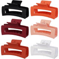 Sisiaipu 3.5 Inch Medium Hair Claw Clips 6 Pack Hair Clips for Women Square Rectangle Claw for Hair Banana Jaw Clips Hair Accessories for Girls (Orange)