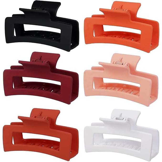 Sisiaipu 3.5 Inch Medium Hair Claw Clips 6 Pack Hair Clips for Women Square Rectangle Claw for Hair Banana Jaw Clips Hair Accessories for Girls (Orange)