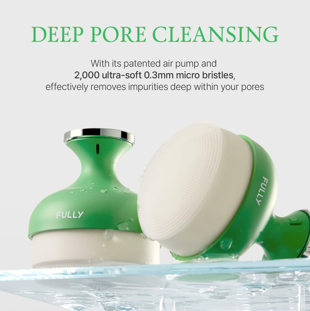 FULLY Pore Cleansing Silicone Brush, Effective Pore Cleaner, Over 2000 Fine Bristle, Unclog Pores, Blackhead Brush, Sebum Remover Tool, Gentle Exfoliator, Pairs with Green Tomato Clay Mask Cleanser