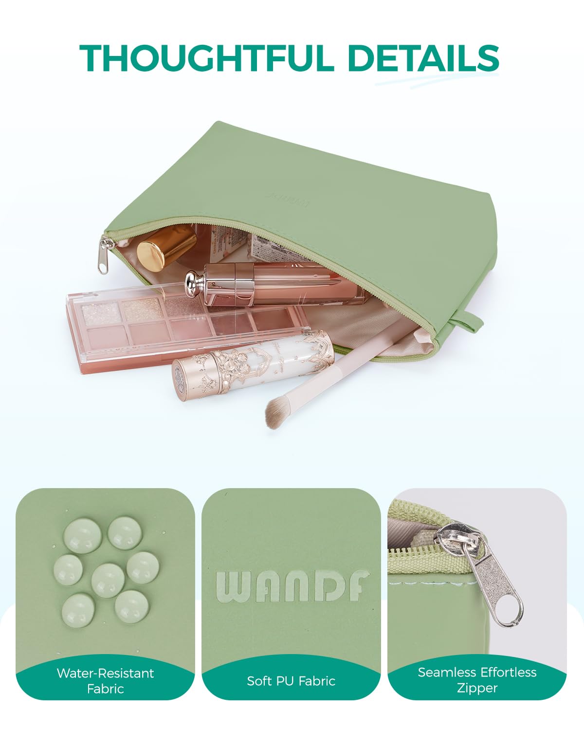 WANDF Small Makeup Bag for Purse, Small Cosmetic Bag for Women