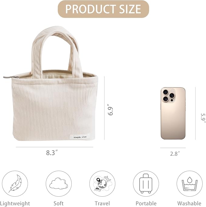 Wudygirl Makeup Bag Travel Cosmetic Bag for Women Small Makeup Pouch with Handle Zipper Cosmetic Pouch Handbag Aesthetic 8.3" x 6.7"(Beige)