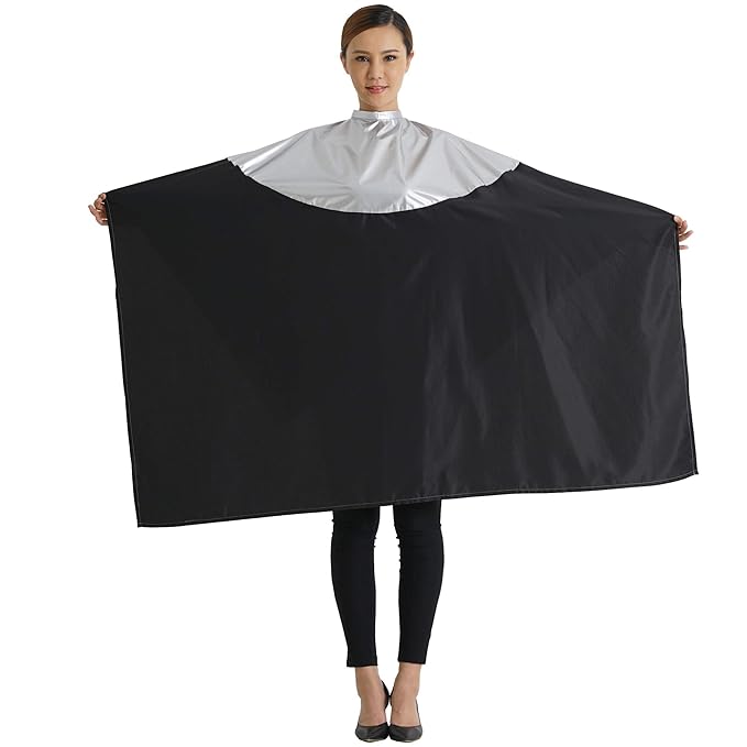 SMARTHAIR Professional Salon Cape Polyester Haircut Apron Shampoo & Chemical Resistant Haircut Cape,54”x62”,Silver & Black,C007011C-S