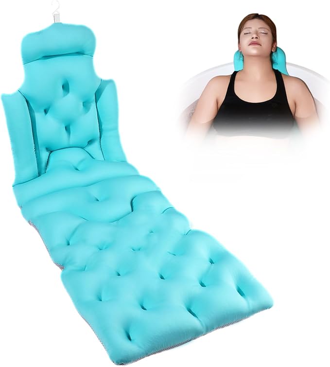 Flozerra Full Body Bath Pillow, 51"x16" Thick Bathtub Cushion with Laundry Bag, Neck & Back Support Pillow for Bathtub, Ocean Blue
