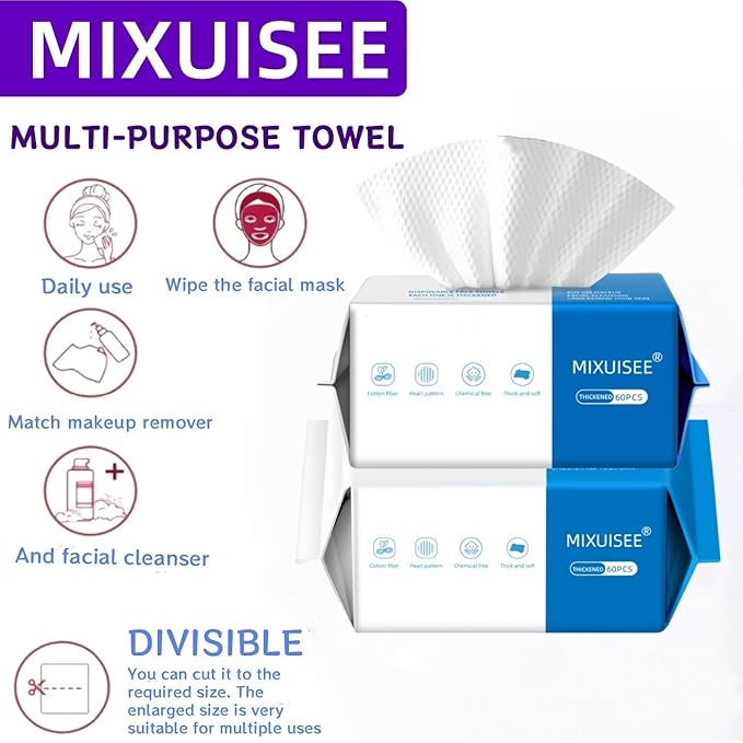 MIXUISEE◆thick and soft Face Towels.Disposable face towel.100% Cotton facial cloths.Super thick 130%. Suitable for makeup removal and cleansing.and applicable to sensitive skin.(180 pieces)