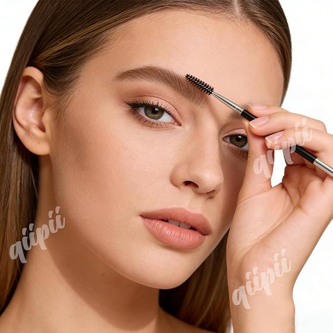 qiipii Eyebrow Brush Professional Double-Ended Angled Eye Brow Spoolie Brushes, Double Head Brush, Makeup Grooming Tool for Precision Application of Eye Brow Powders, Shaping Eye Brow & Lashes