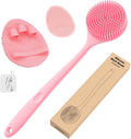 Manmihealth Silicone Body Scrubber & Face Brush Set Thick Bristles Pink