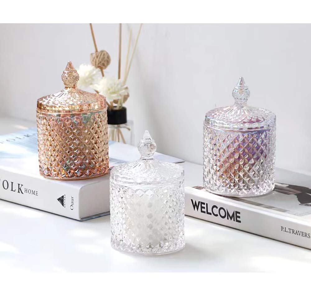 CLOVERHOME Colorful Home Decorative Jar Qtips Holder Dispenser Glass Storage Container Bathroom Counter Vanity Organizer for Bath Salts/Swabs/Rounds Makeup Sponges Toothpick Jewelry(Amber,10 oz)