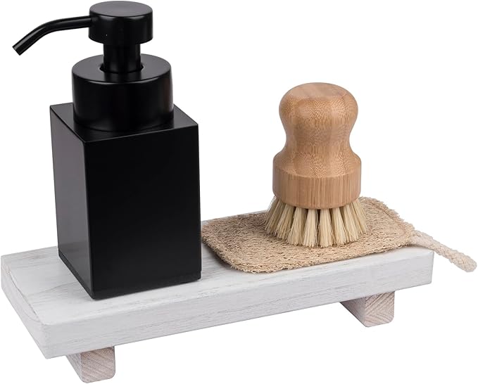 Wood Bathroom Tray Farmhouse Decor Kitchen Soap Holder, 8.7" X 3.6" White